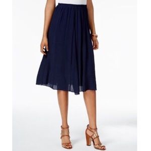 Flowy Navy Pleated Pull-On Midi Skirt